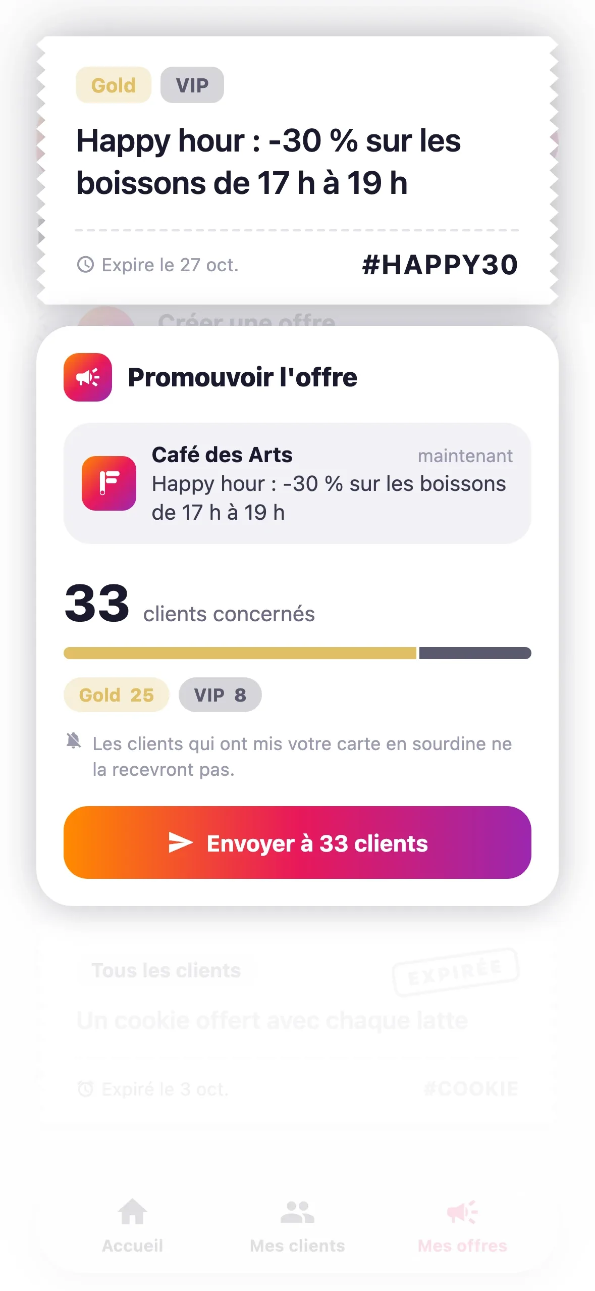 Promoting an offer: notification preview and customers reached